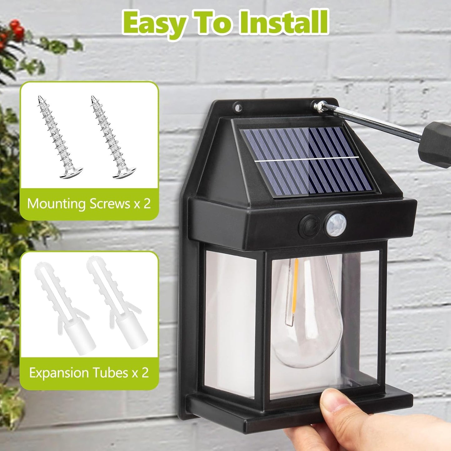 Solar Wall Lights Outdoor，Waterproof Solar Porch Light, Wireless Motion Sensor