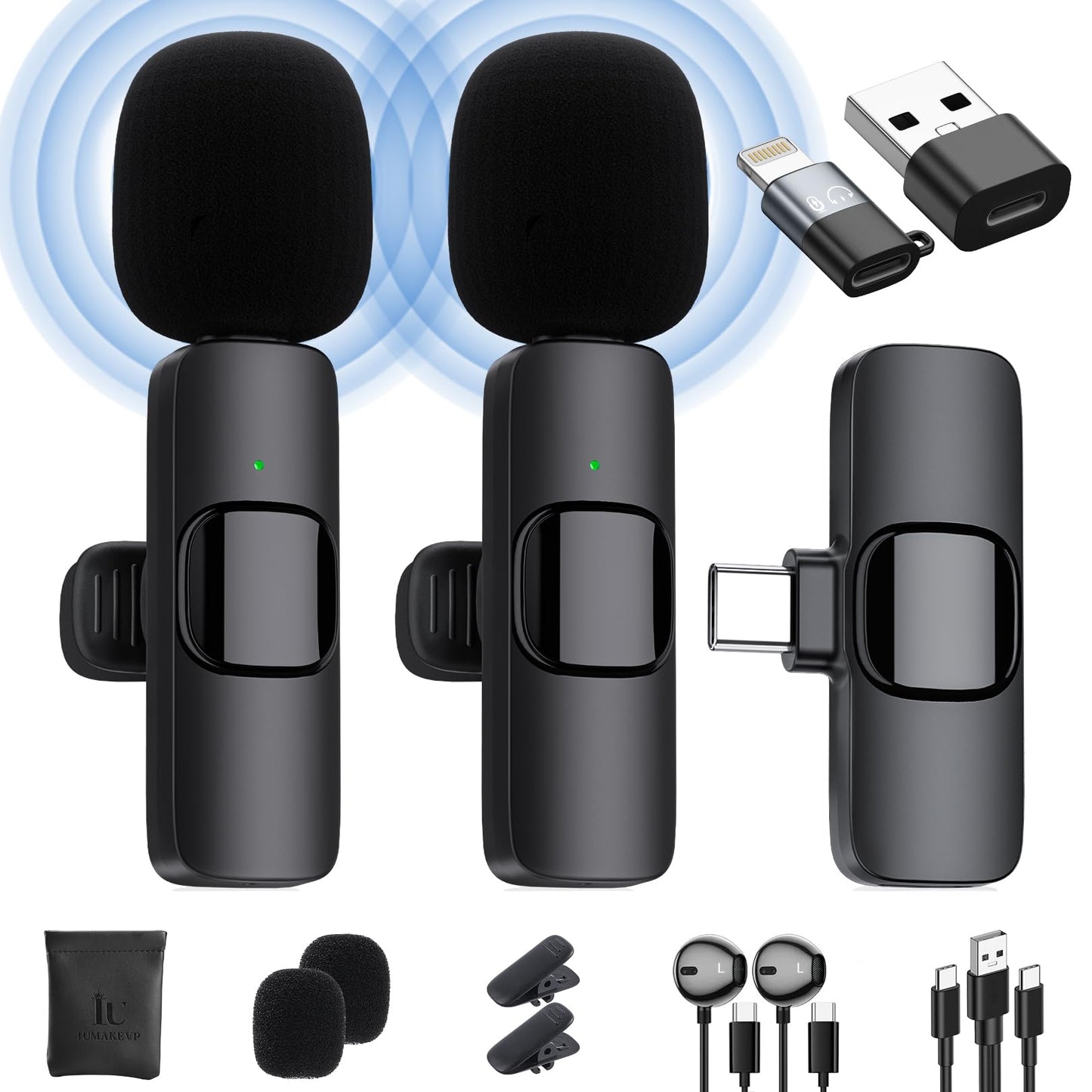 Wireless Lavalier Microphone for iPhone/Android Phone/Laptop (2 Mics)