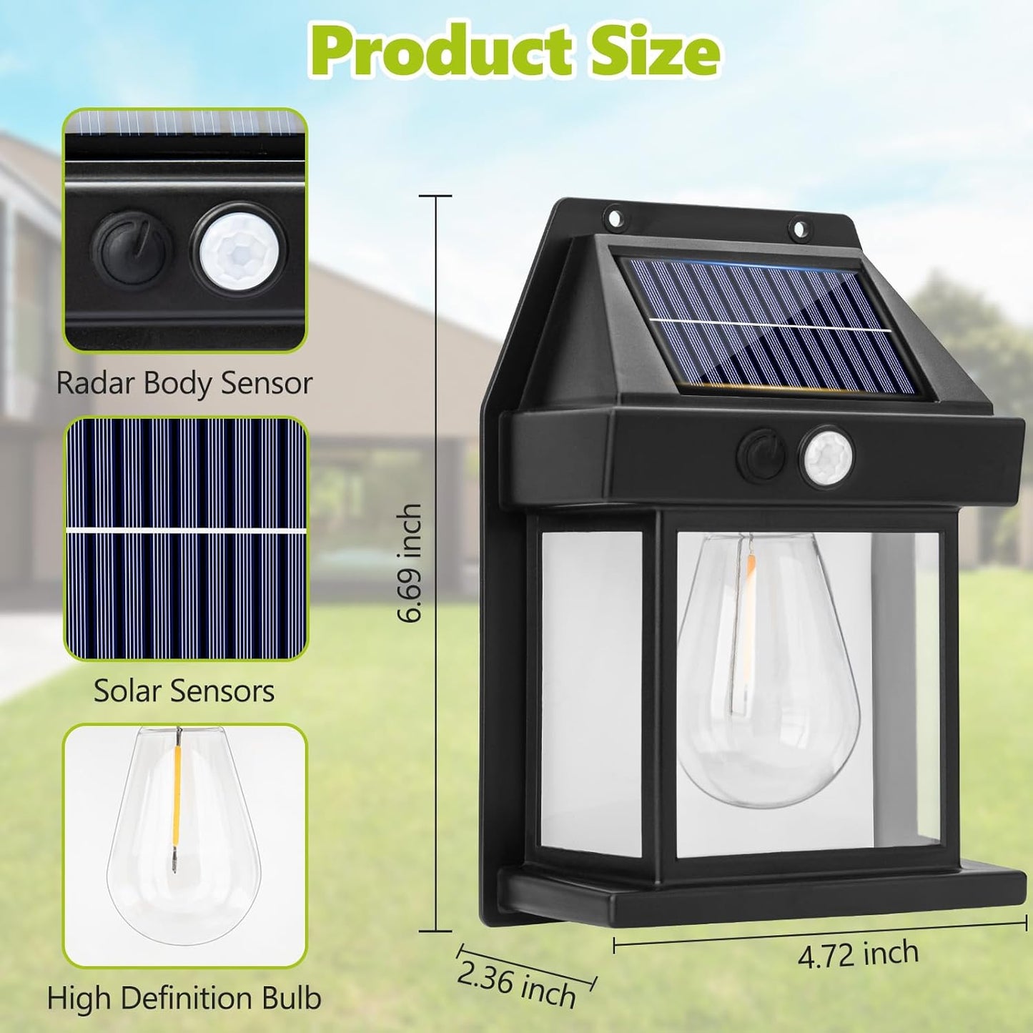 Solar Wall Lights Outdoor，Waterproof Solar Porch Light, Wireless Motion Sensor