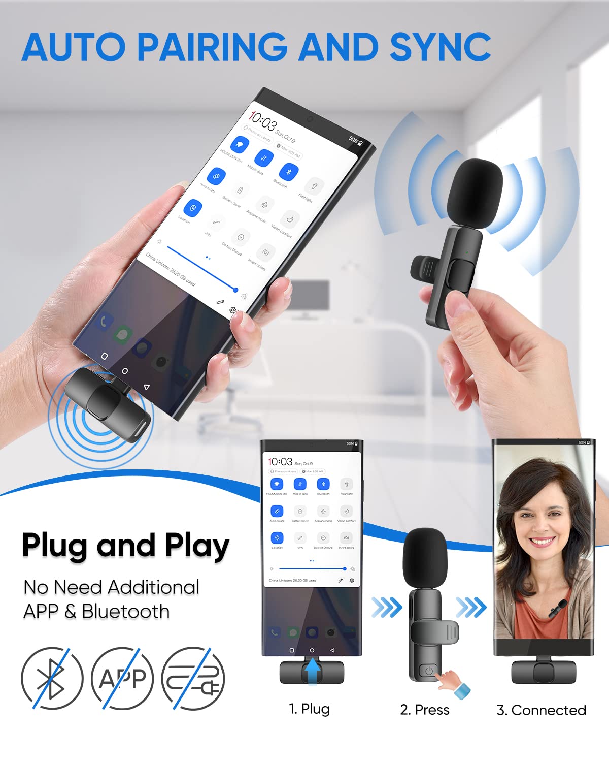 Wireless Lavalier Microphone for iPhone/Android Phone/Laptop (2 Mics)