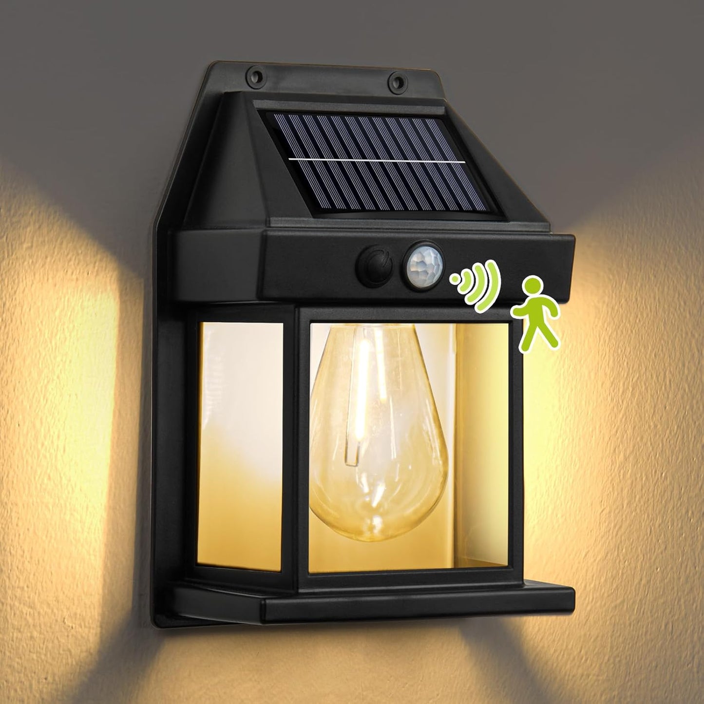 Solar Wall Lights Outdoor，Waterproof Solar Porch Light, Wireless Motion Sensor