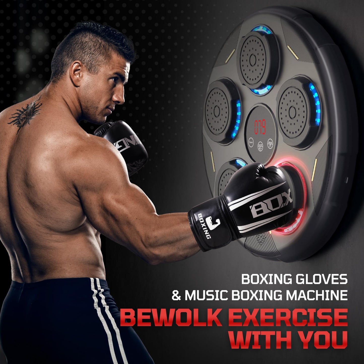 Music Boxing Machine, Boxing Machine Wall Mounted Music with Gloves