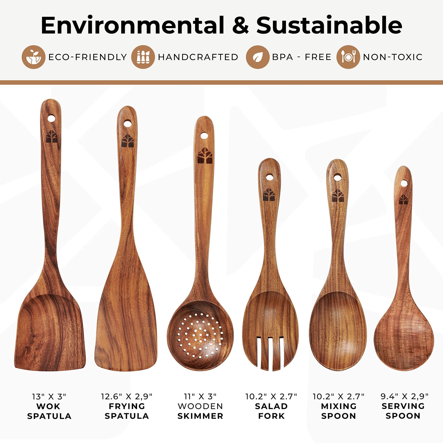 Wooden Kitchen Utensils Set - Wooden Spoons for Cooking