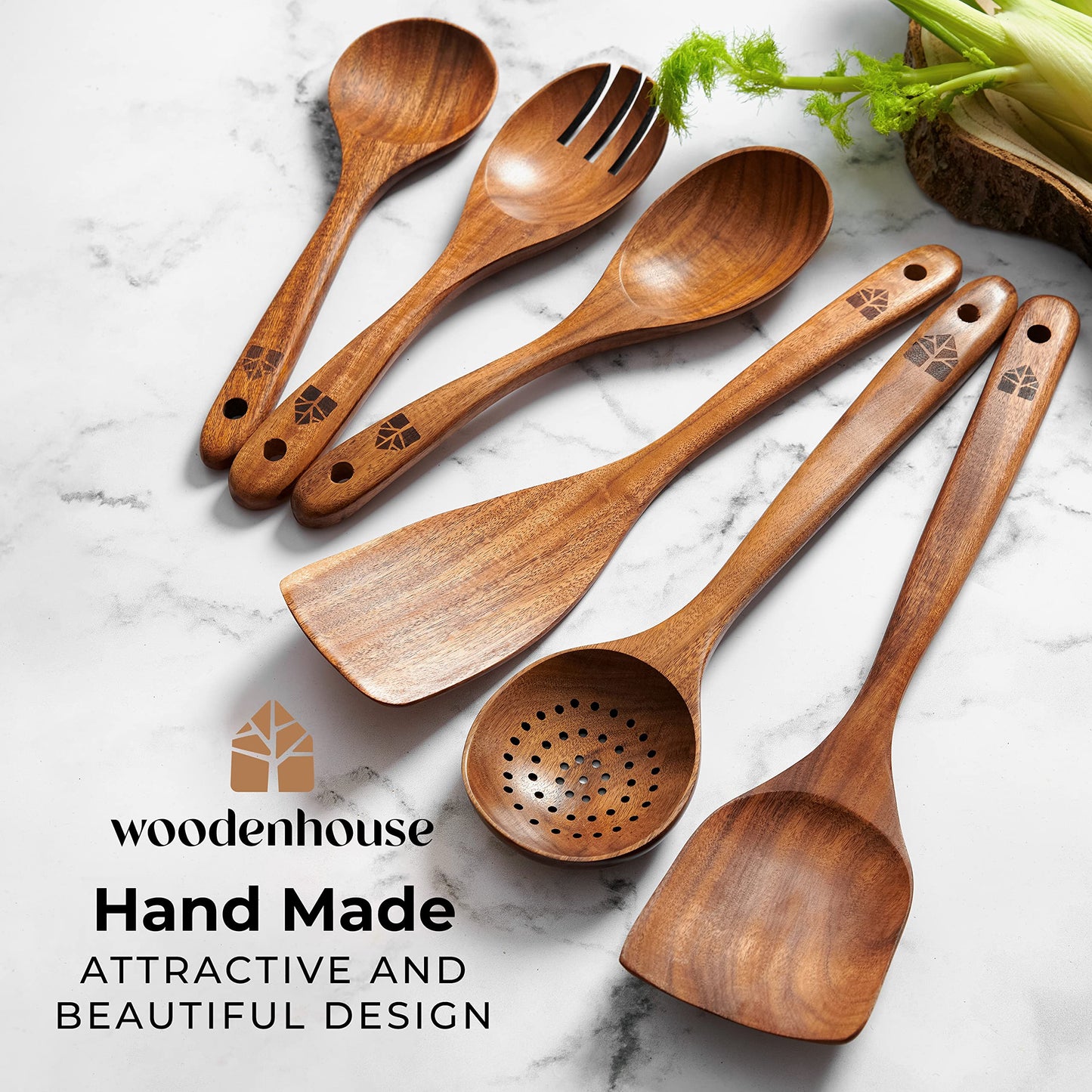 Wooden Kitchen Utensils Set - Wooden Spoons for Cooking