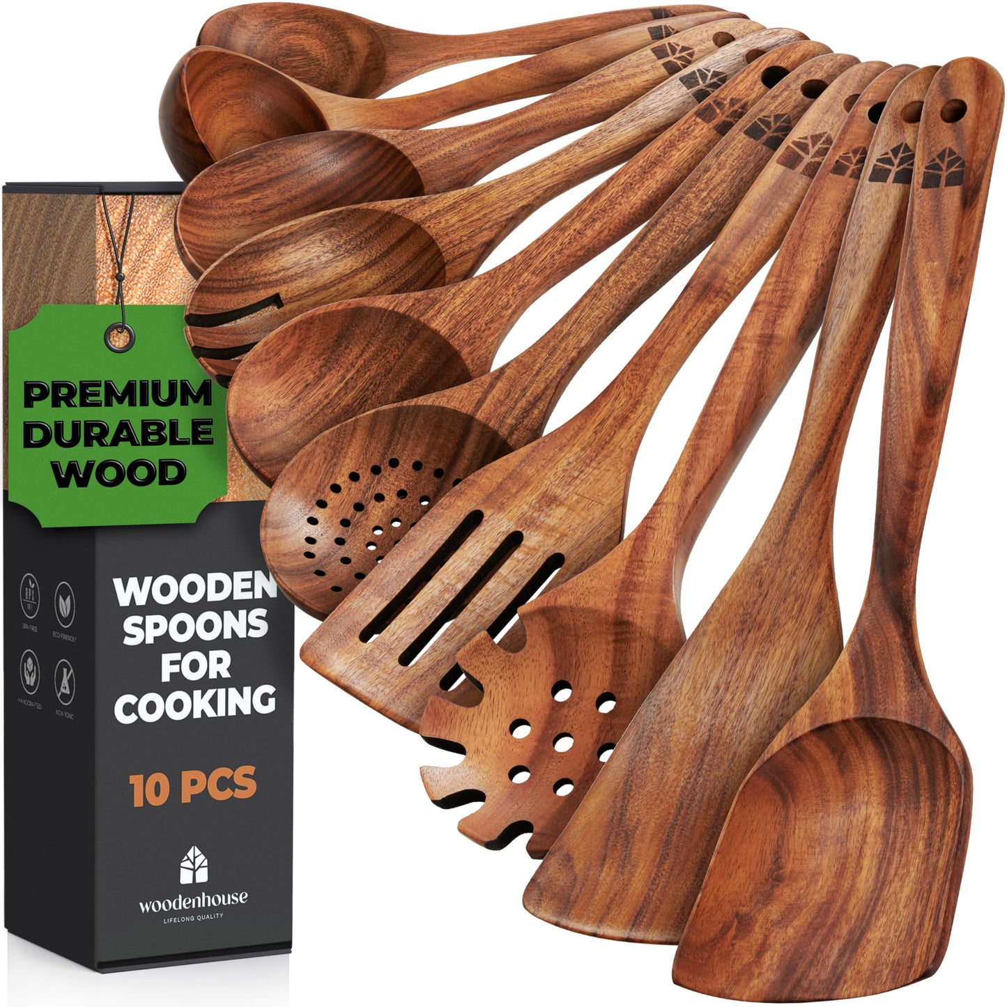 Wooden Kitchen Utensils Set - Wooden Spoons for Cooking