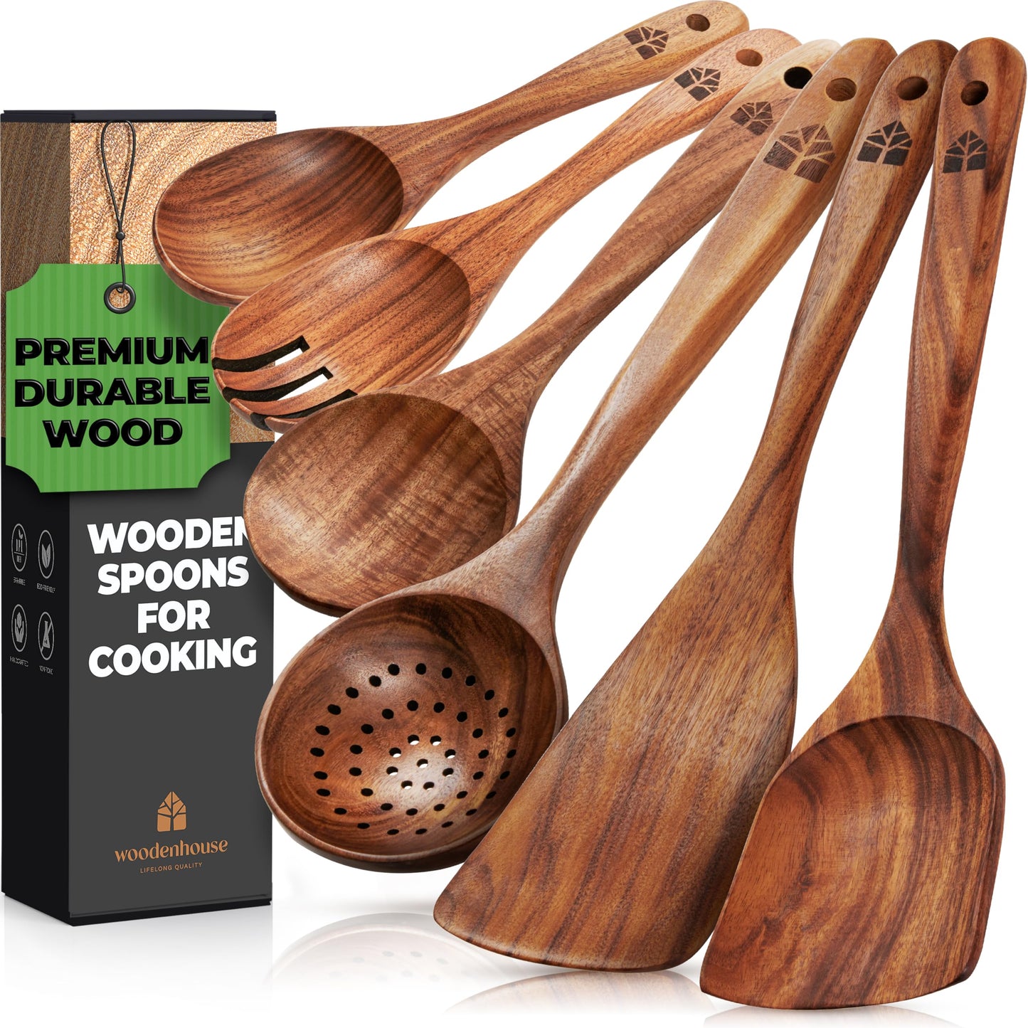 Wooden Kitchen Utensils Set - Wooden Spoons for Cooking