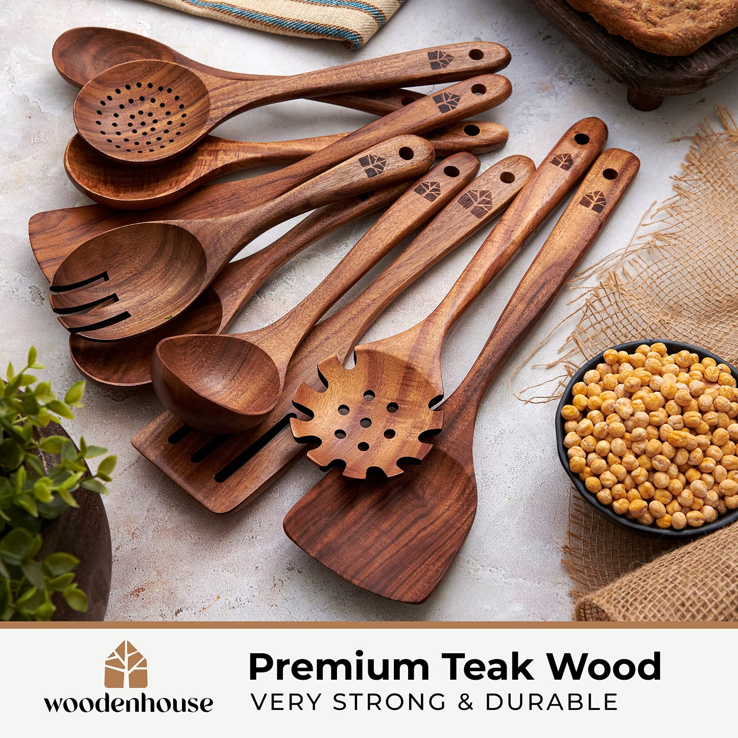 Wooden Kitchen Utensils Set - Wooden Spoons for Cooking