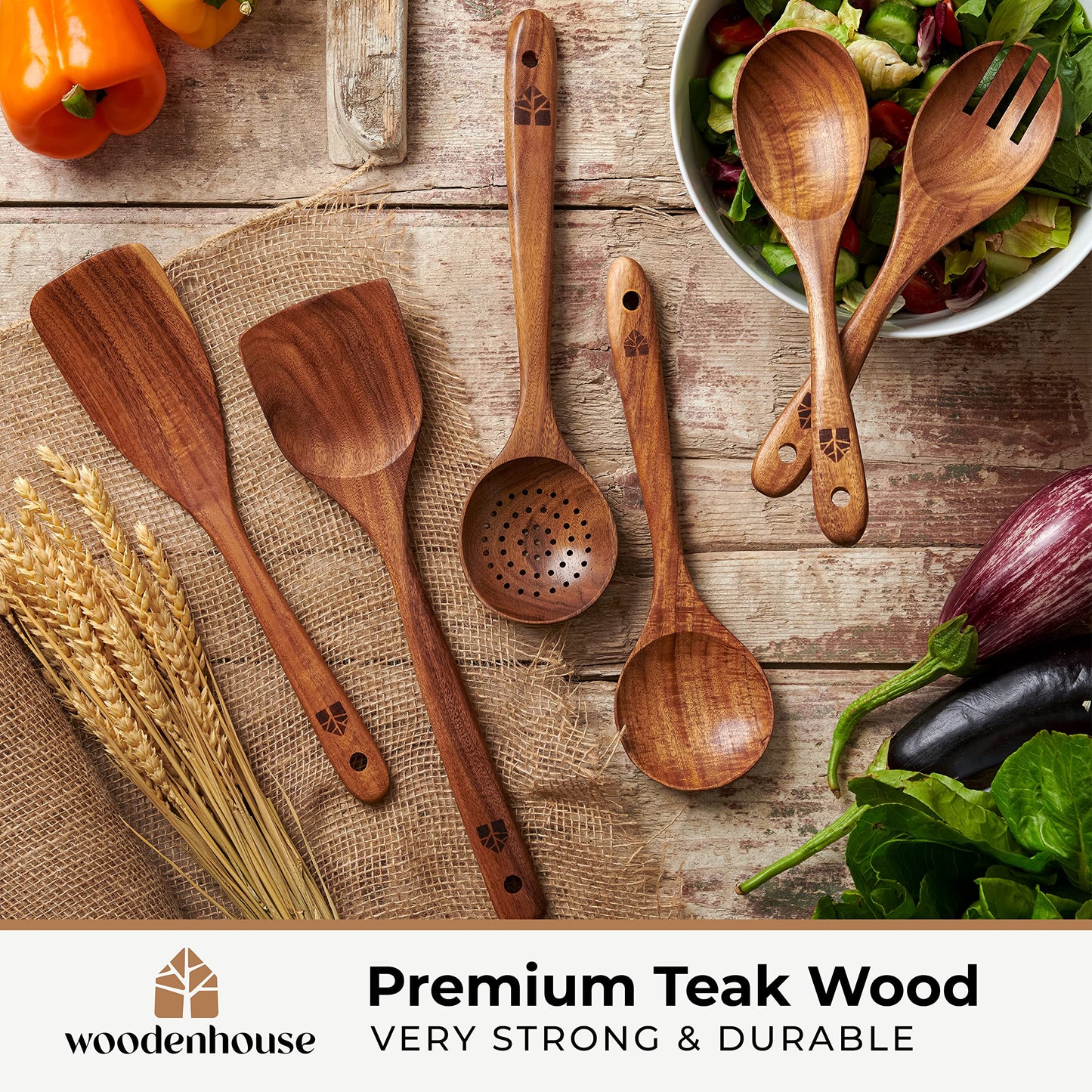 Wooden Kitchen Utensils Set - Wooden Spoons for Cooking