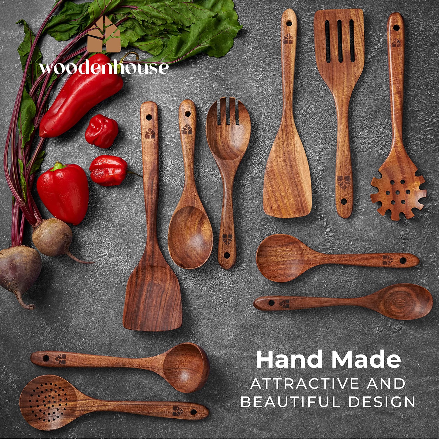 Wooden Kitchen Utensils Set - Wooden Spoons for Cooking